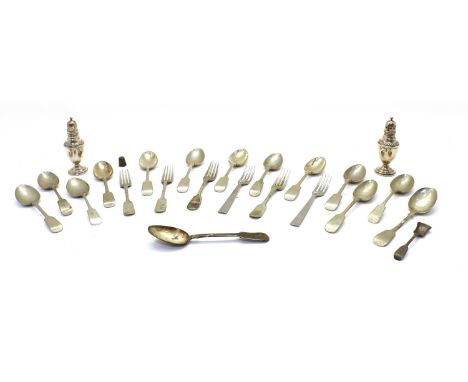 A collection of silver items, to include a William IV spoon, by Samuel Hayne &amp; Dudley Cater, London, 1837, together with 