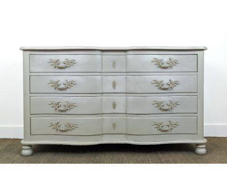 SERPENTINE FRONTED PAINTED COMMODE, with four drawers, 134cm x 42cm x 82cm H. 