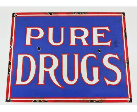 PURE DRUGS, vintage style enamel sign, aged finish, 29cm H x 38cm W. 