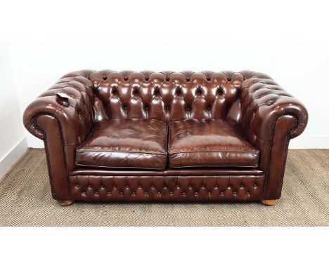CHESTERFIELD SOFA, in buttoned brown leather, 160cm W x 90cm D x 72cm H. 