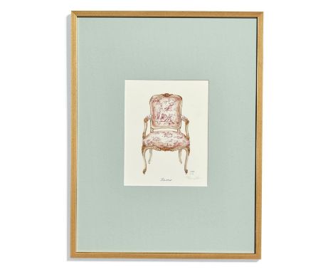 LENA LIU, 'La cour', lithograph, signed 59cm x 46cm, framed. 