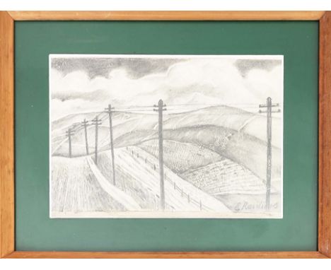 MANNER OF ERIC RAVILIOUS (British 1903-1942), 'Landscape with rolling hills', pencil sketch, signed 'E Ravilious', 14cm x 19c