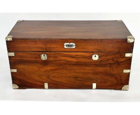 TRUNK, 19th century Chinese Export camphorwood and brass bound with rising lid and carrying handles, 101cm x 49cm D x 48cm H.