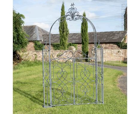 ARCHITECTURAL GARDEN GATE, wrought metal, 245cm H x 156cm W x 16cm D. 