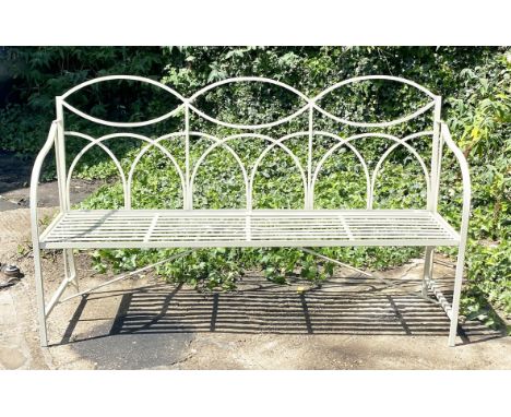 GARDEN BENCH, Regency style painted metal, 99cm H x 164cm W x 52cm D. 
