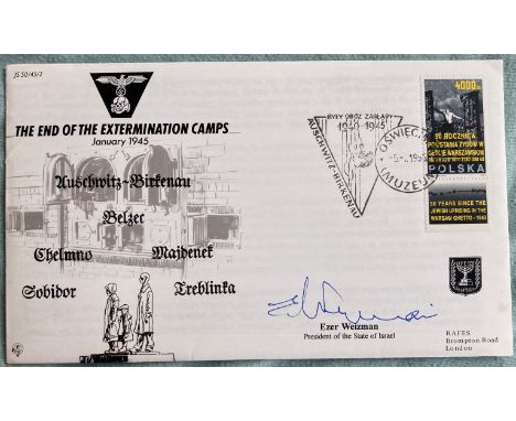 Israel President Ezer Weizman signed 50th ann WW2 POW camp cover. Rare only 100 were signed. Ezer Weizman was the seventh Pre