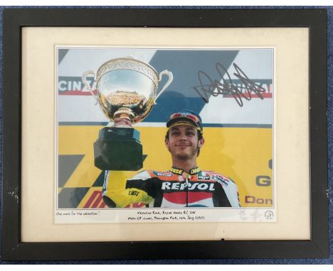 Valentino Rossi Motor Cycling Champion signed Limited Edition Print, 2002 Donnington Park winner celebration. Numbered 36 of 