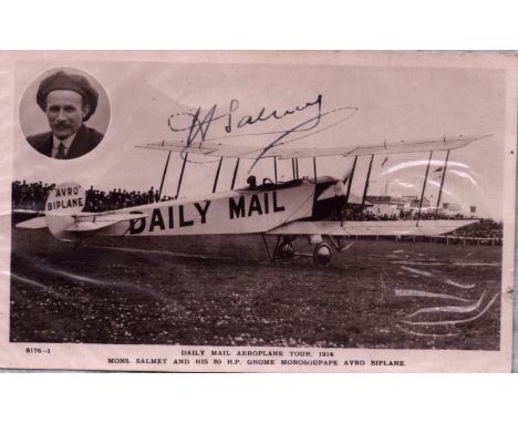 Henri Salmet signed Daily Mail Aeroplane Tour 1914 vintage black and white post card photo. Henri Salmet (22 July 1878, 1929?