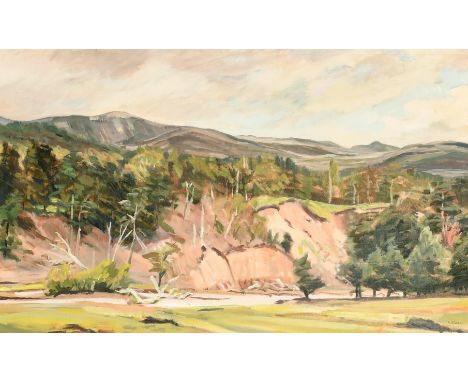 K. Russell (20th Century), 'River Dulnain, Speyside', oil on canvas, signed, 28" x 48" (71 x 122cm).