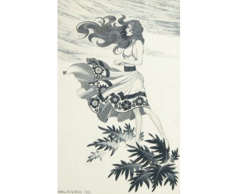 Arthur R. Griffith (20th Century) 'Summer Wind', scraperboard, signed and dated 1951, label verso, 12" x7.75", (31x19.5cm).