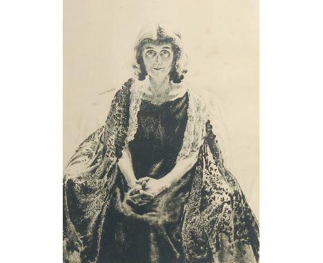 Edward Hill Lacey (1892-1967) 'The black lace shawl', etching, signed in pencil, label verso, 10.25" x 7.25", (26x18cm).