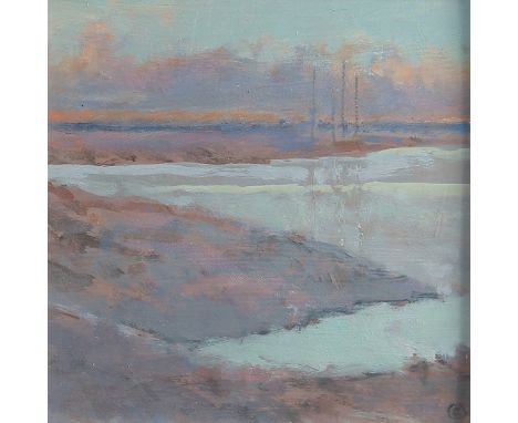 Circle of Fred Cuming, 'Evening light, Hayle estuary', oil on board, signed and inscribed verso, 7.5" x 7", (19x18cm).