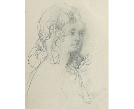 A 19th Century miniature portrait of a young girl with curly hair, 4" x 3", (10x7.5cm).