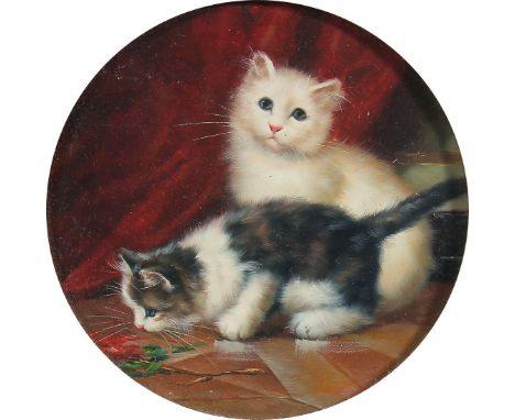 20th Century, A group of kittens, oils on panel, both 6.75" x 6.75", (7x7cm) (2).