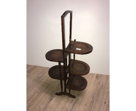 VINTAGE OAK FOLDING CAKE STAND