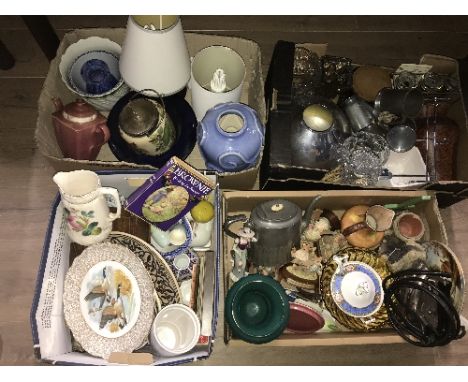4 BOXES ASSORTED WARE INCLUDING PEWTER TEAPOT