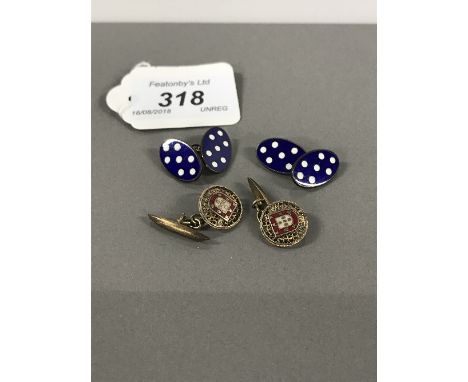 2 PAIR OF SILVER ENAMEL CUFFLINKS