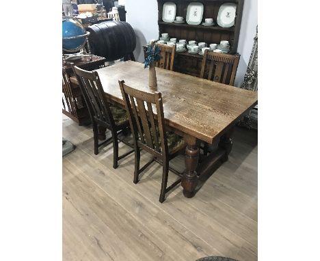 VINTAGE SOLID OAK DINING TABLE & 4 CHAIRS 168CM LONG