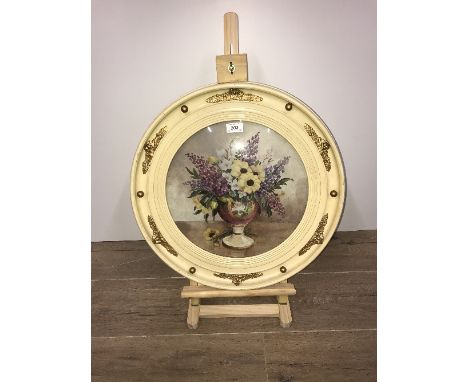 VINTAGE WATERCOLOUR SIGNED  IN ROUND CONVEX FRAME