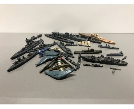 1 BOX OF VINTAGE MINIATURE HANDMADE WOOD SHIPS & PLANES (FOR WAR GAMING)