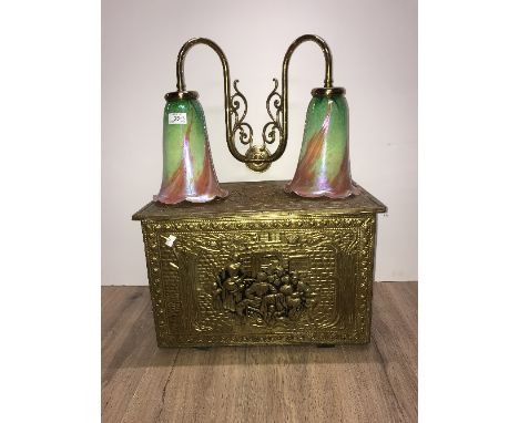 2 TIFFANY STYLE ALCOVE LIGHTS & VINTAGE BRASS BOX