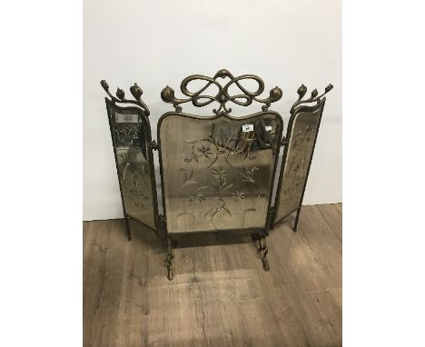 ANTIQUE ART NOUVEAU BRASS MIRROR FIRE SCREEN (DAM)