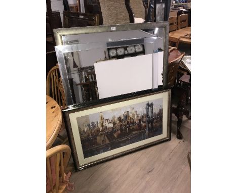 2 LARGE MIRRORS & BROOKLYN BRIDGE PRINT