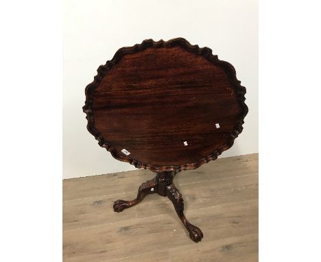 CARVED HARDWOOD TRIPOD TIP TOP TABLE WITH BIRDCAGE SUPPORT