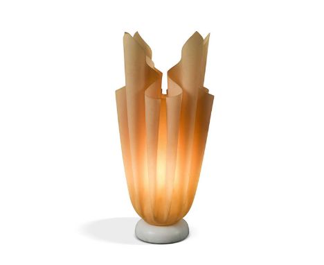 A Georgia Jacob 'Athena' handkerchief lamp, 1970s, the resin shade resembling a flaming torch and raised on a domed marble ba