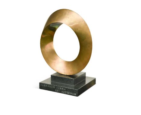 § John Robinson (1935-2007), Eternity, a polished bronze circular form raised on a stepped plinth base, signed with stamped i