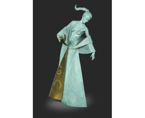 § Carl Payne (1969-2021), Masquerade II (Whisper Secrets), a verdigris patinated and gilt bronze model of a draped female fig