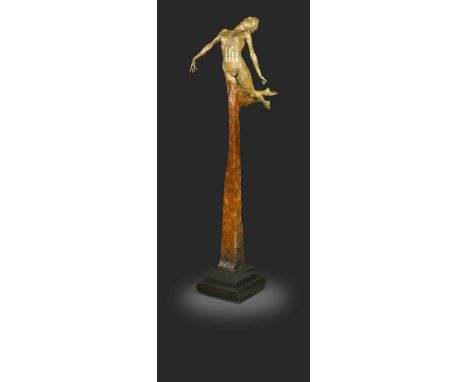 § Carl Payne (1969-2021), Atlanta, the brown-patinated bronze female nude with flowing hair and arched back, mounted to a pol
