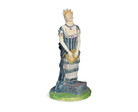 § Quentin Bell (1910-1996), a studio pottery model of a female singer, painted in colourful glazes and mounted to integral ci