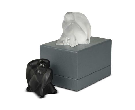 Nu Assis, a Lalique model of a seated nude female, from the 'Yoga' series, rendered in clear frosted glass, acid-etched mark 