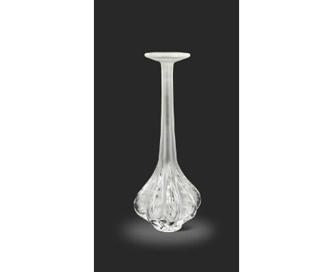Maire Claude, a Lalique frosted and polished glass bud vase, of lobed form etched base and elongated neck flaring to the rim,