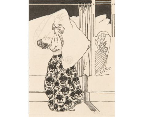 KOLOMAN MOSER (Wien 1868 - 1918 Wien)Dame mit KissenTusche und Bleistift/Papier, 13,7 × 10 cmSCHÄTZPREIS € 2000 - 4000STARTPR