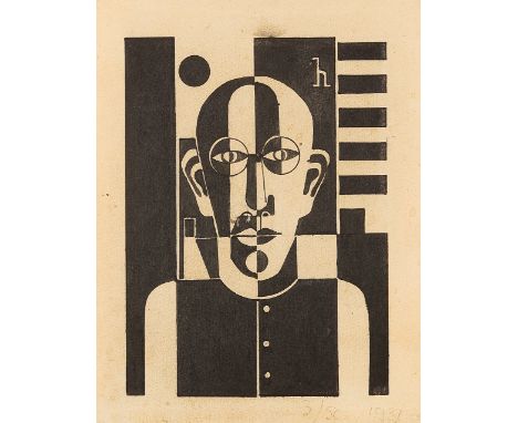 HEINRICH HOERLE (Köln 1895 - 1936 Köln)Mann mit Pfeife, 1931Linolschnitt/Papier, 22,6 × 17,5 cmmonogrammiert im Druck h, dati