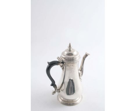 A GEORGE III PLAIN BALUSTER COFFEE POT with a spreading foot, domed cover & knop finial, by Thomas Whipham, London 1752; 9.25