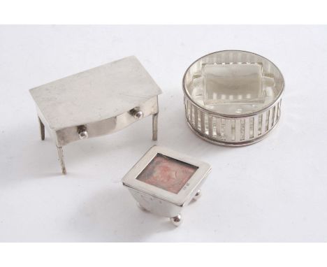 A DOUBLE COMPARTMENT STAMP BOX in the form of a side table by A & J. Zimmerman, Birmingham 1919 together with a single compar