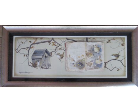 Pollyanna Pickering, watercolour, studies of wren with framed sketch book, 12ins x 33ins
