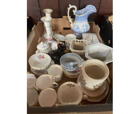 A box of china to include Royal Crown Derby, Worcester etc&nbsp;