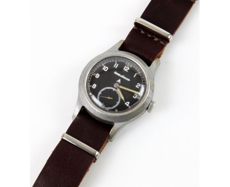 Jaeger Le Coultre WWW, military issue steel cased wristwatch, the black dial is signed with war department cipher, with a sub