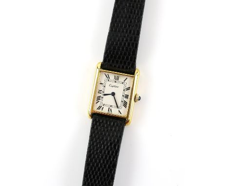 Cartier, a gold plated gentleman's wristwatch, the signed white enamel dial with black Roman numeral hour markers, fitted wit