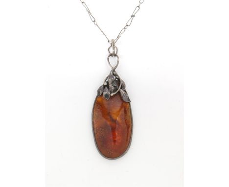 Mixed group items, including Presco watch, in 9 ct gold case, a silver pendant set with a large oval piece of amber with mist
