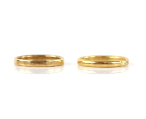 Two court wedding bands, one 1920's flat court band, in 22 ct yellow gold, Hallmarked Birmingham 1928, size Q, with a domed c