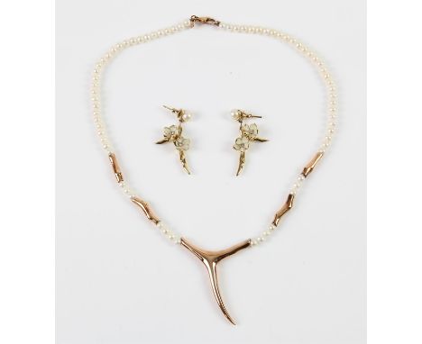 Shaun Leane necklace and earring set, including a pair of silver gilt enamel Cherry Blossom earrings, set with pearls and whi