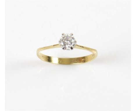 Diamond solitaire ring, with a claw set round cut diamond, total diamond weight estimated 0.36 carats, in 18 ct gold, size K 