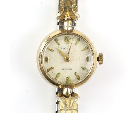 Rolex, a ladies gold Precision wristwatch the signed dial with baton hour markers and gold hands, fitted with a precision 17 
