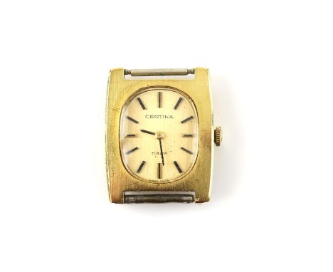 Certina, a ladies gold wristwatch the oval dial with baton hour markers,fitted with a manual wind movement, the case back mar