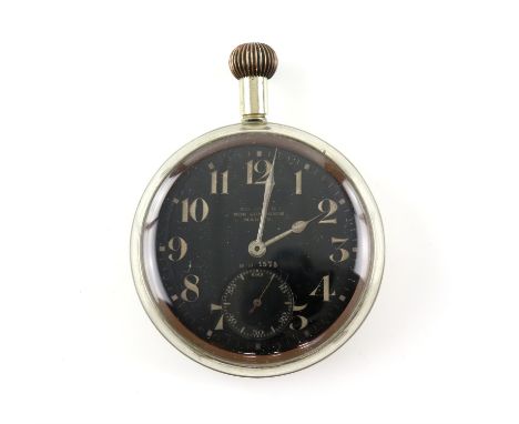 A Royal Flying Corps Mark 5A pocket watch, the black dial with Arabic numeral hour markers and subsidiary seconds dial marked